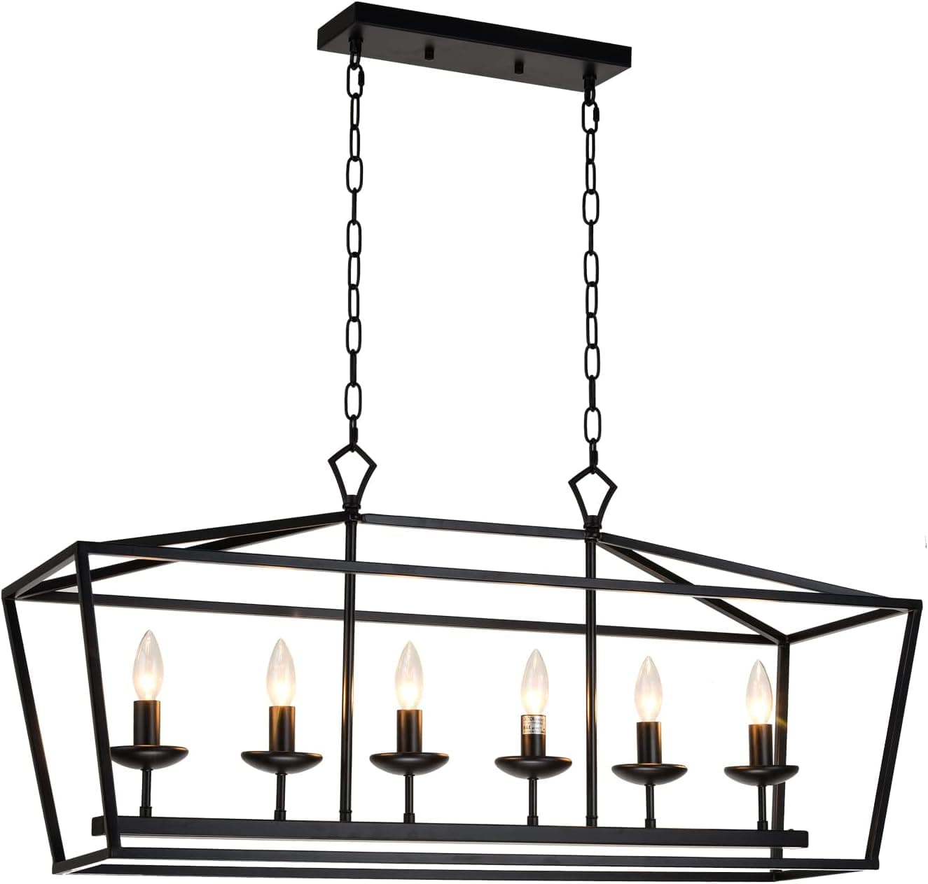 Shine Decor 6-Light Kitchen Island Linear Chandelier, Large Farmhouse Black Pendant Lighting for Dining Room Over Table, Vintage Candle-Like Hanging Light Fixture Adjustable for Sloped Ceiling