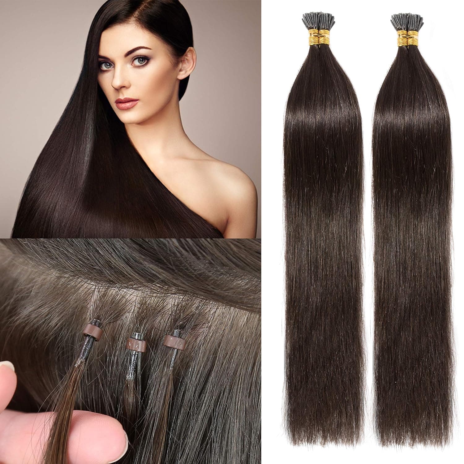 S-noilite Pre Bonded Fusion I Tip Human Hair Extensions 100 Strands Keratin Stick Tip Extension 50g 20inch Dark Brown #2