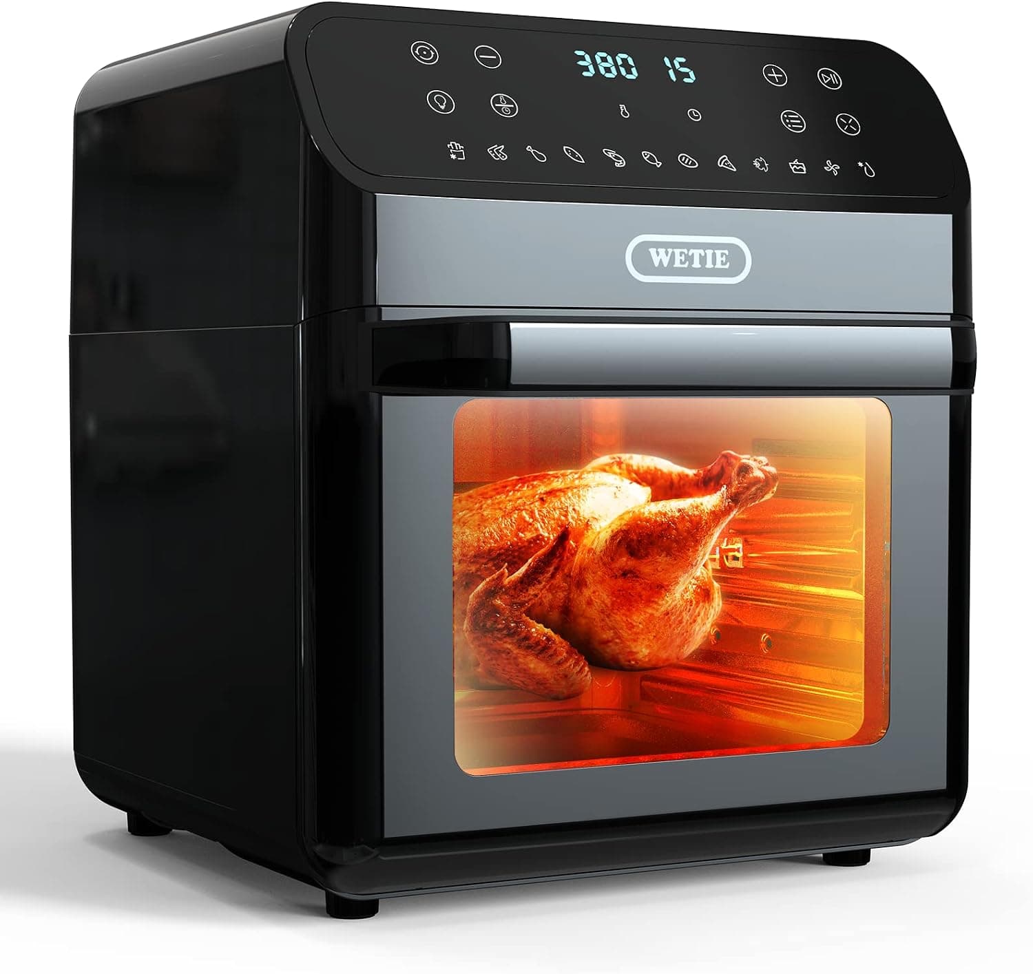 WETIE Air Fryer Oven, 13QT Airfryer Toaster Oven Combo, 1700W Air Fryers with Rotisserie and Racks, 12-Preset Recipes Airfryers with Roast, Frier, Bake, Reheat and Dehydrate, LCD Digital Screen(Black)