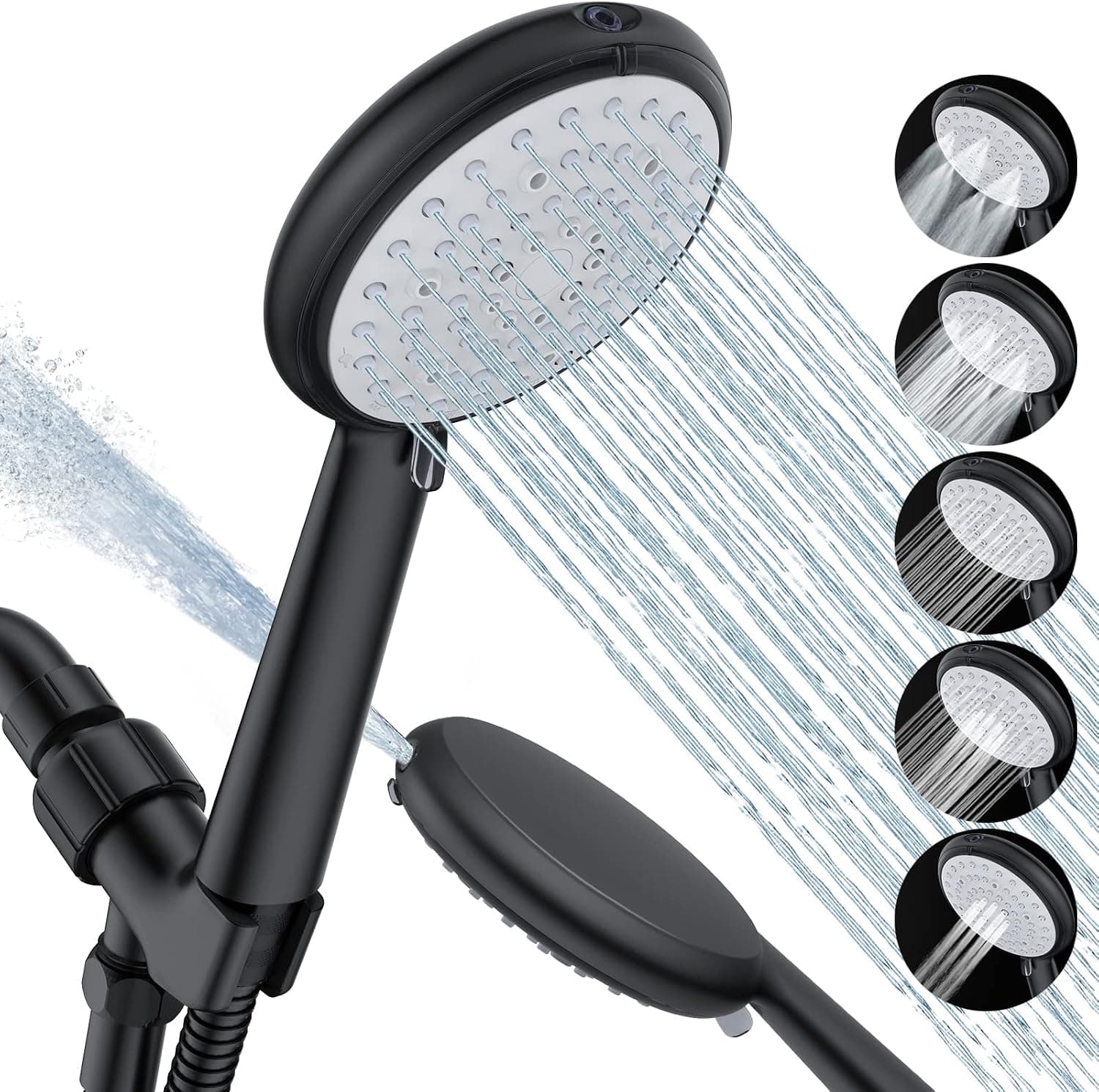 High Pressure Shower Head, VEWO Shower Heads with Handheld Spray, Built-in Power Wash to Clean Tub, Tile & Pets 6 Spray Setting with Extra 59" Shower Hose & Adjustable Bracket, Matte Black