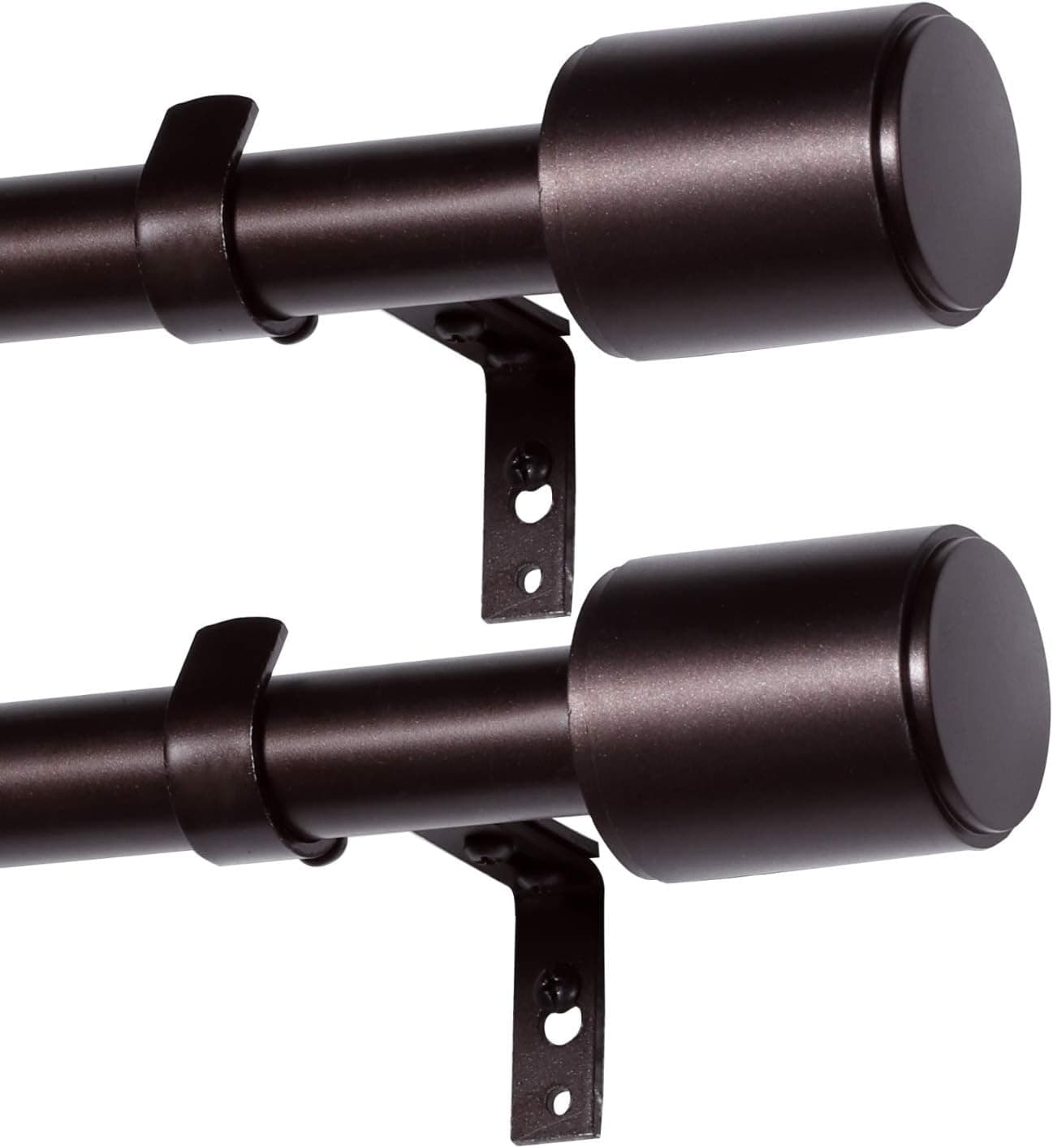 H.VERSAILTEX 1" Diameter Telescoping Drapery Treatment Window Curtain Rods with Cap Finials, 72 to 144 Inch, Mounting Hardware Included, Bronze, 2 Pack