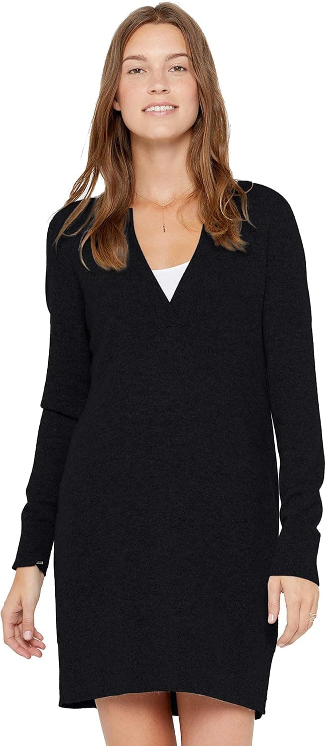 State Cashmere V-Neck Tunic Dress - Pure Cashmere Knitted Dress for Women - Loose Long Sleeve Pullover Sweater Dress