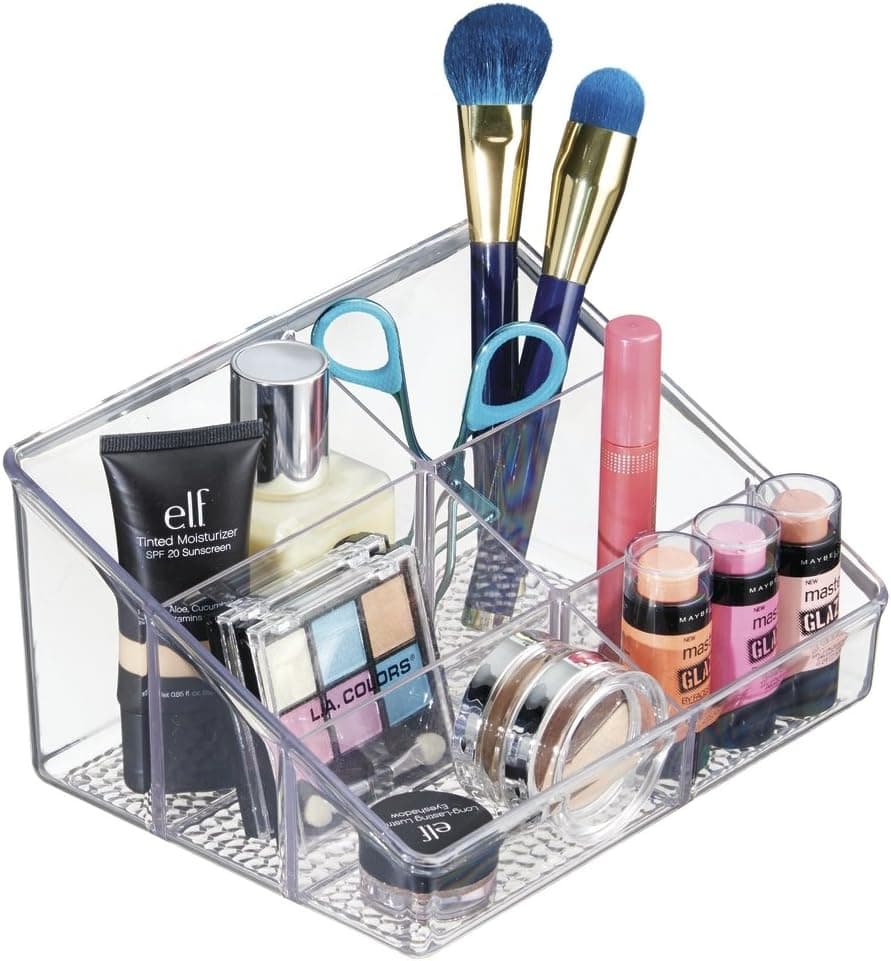 mDesign Cosmetic Organizer for Vanity Cabinet to Hold Makeup, Beauty Products - 6 Compartments, Clear