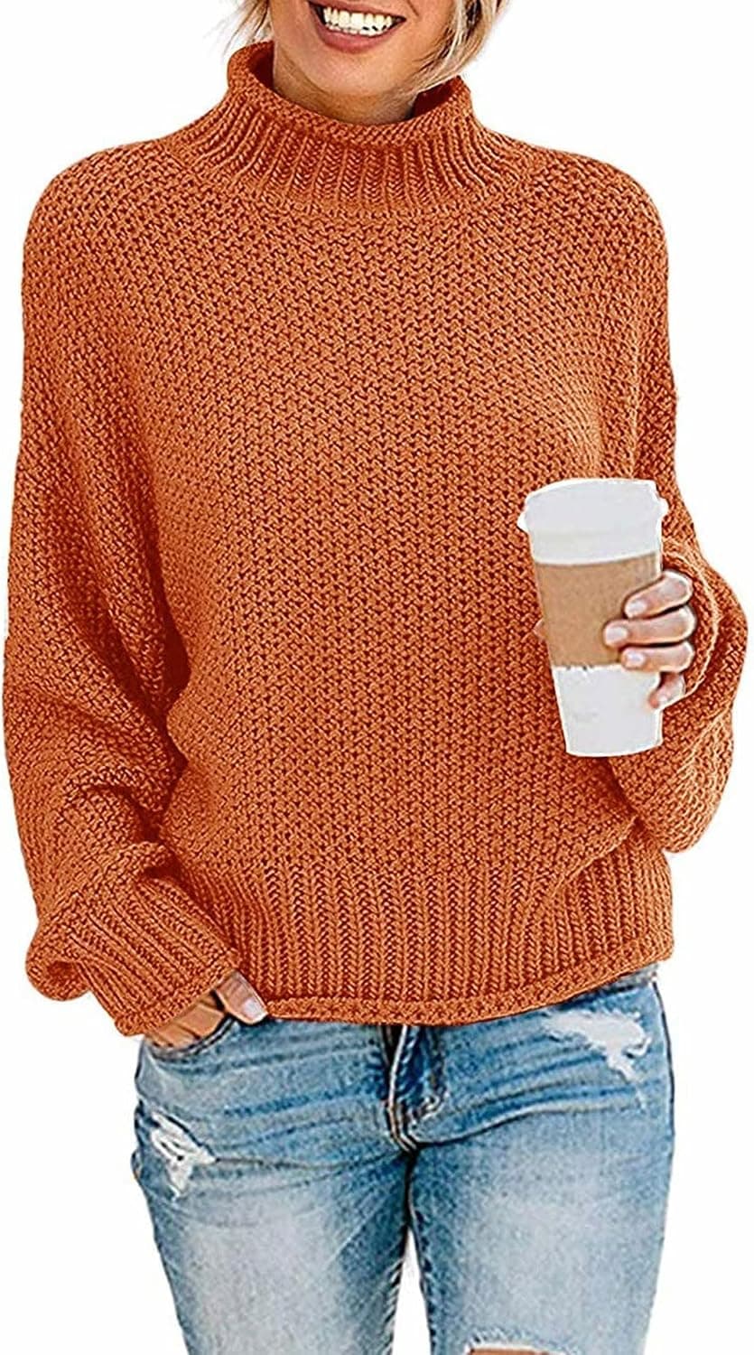 ZESICA Women's 2023 Turtleneck Batwing Sleeve Loose Oversized Chunky Knitted Pullover Sweater Jumper Tops
