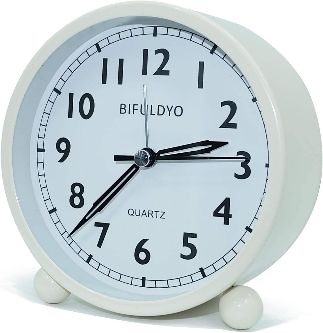 BIFULDYO 4 inches Silent Alarm Clock and Light Function, Vintage Classic Battery Operated Analog Clock(Milky)