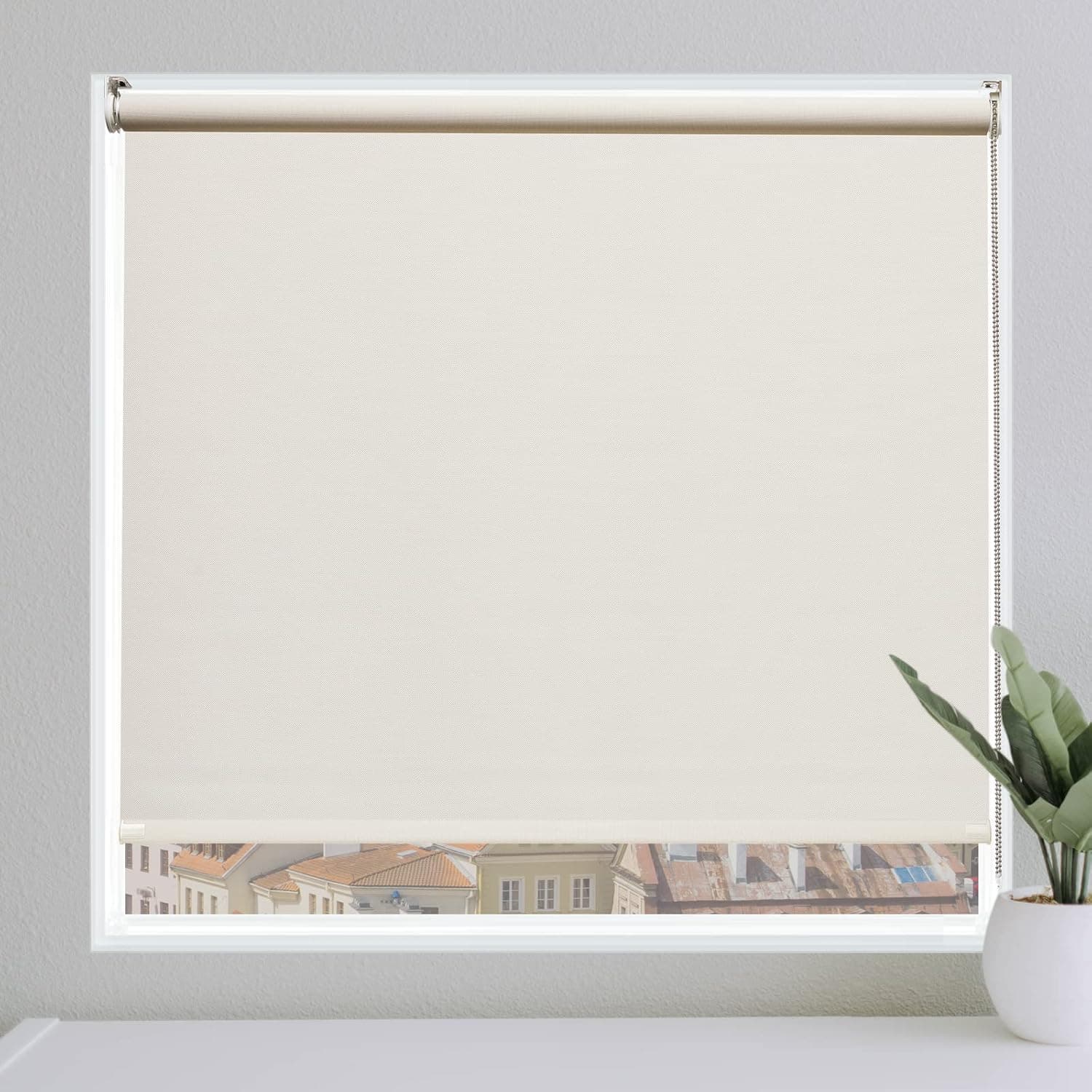 Persilux Custom Corded Size Light Filtering Roller Blinds for Windows Roller Shades 1% Openness UV Protection Privacy Fabirc Solar Blinds Sheer Shades for Windows Shades for Home, Office, Beige