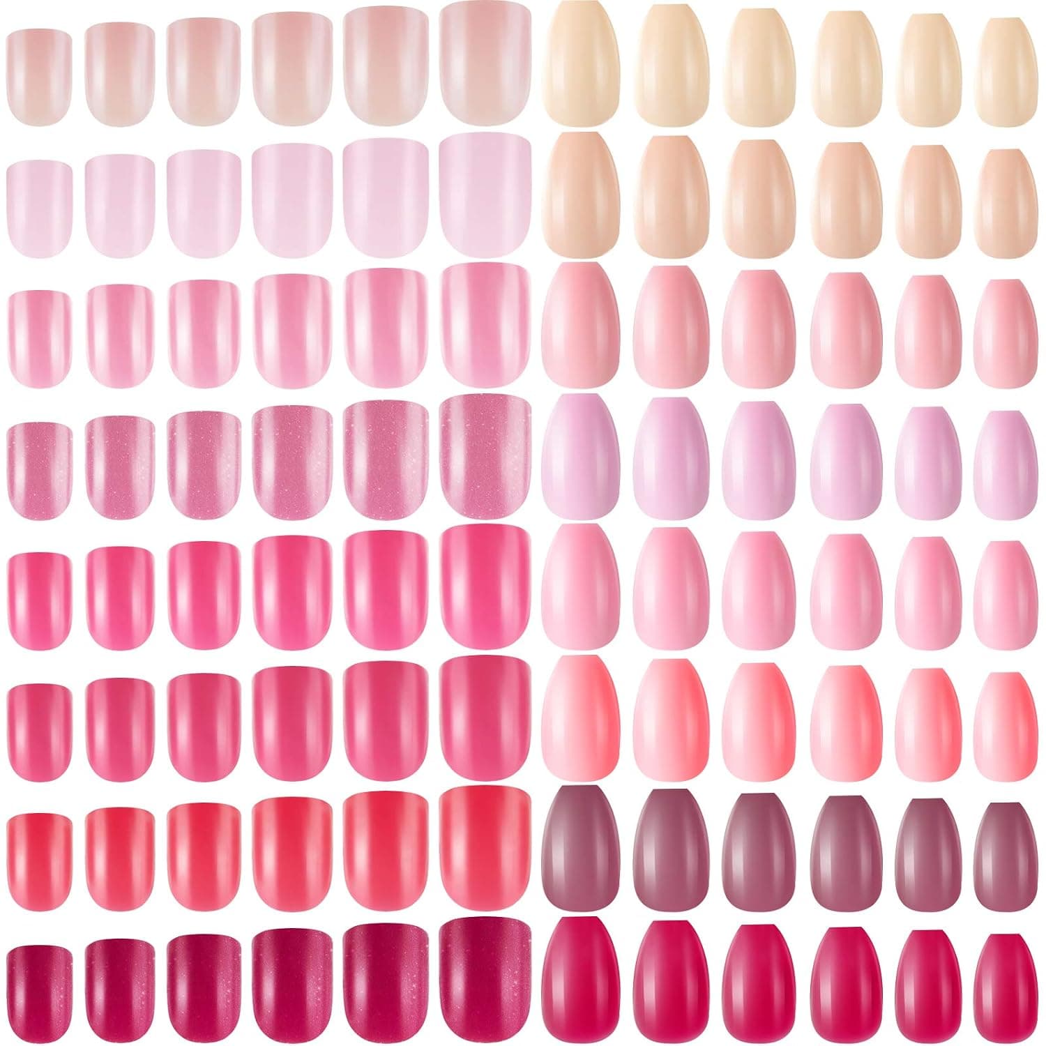 384 Pieces 16 Sets Glossy Press on Nails Short Coffin False Nails Colorful Short Square Fake Nail Full Cover Ballerina Nail Solid Color Artificial Nails for Nail Art, 2 Styles (Multiple Colors)