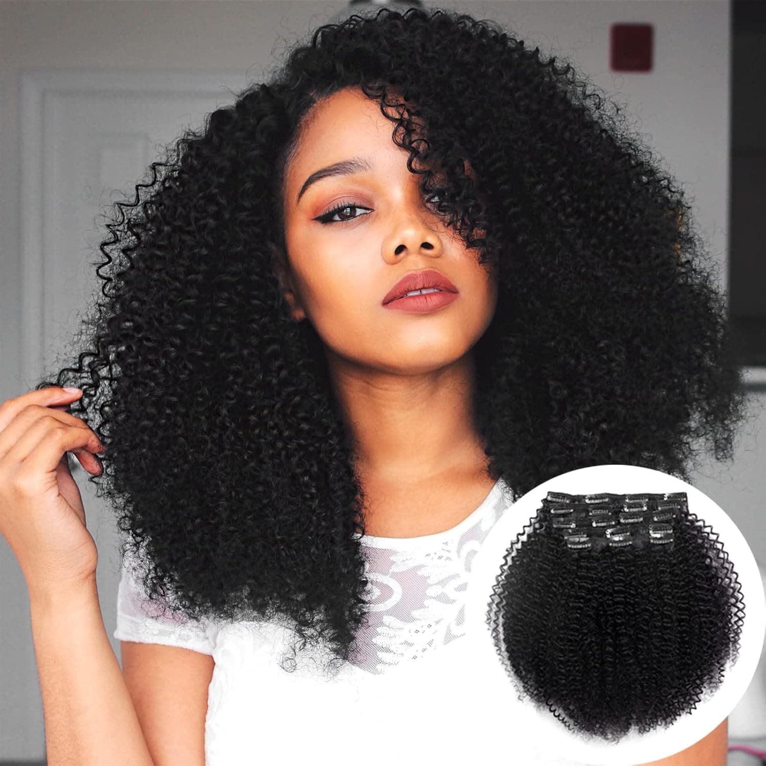 Vanalia Afro Kinky Curly Clip in Hair Extensions for Black Women, 9A Brazilian Remy Human Hair 3C 4A Hair Clip Ins Natural Black Color, Double Lace Wefts, 120 Gram 12Inch