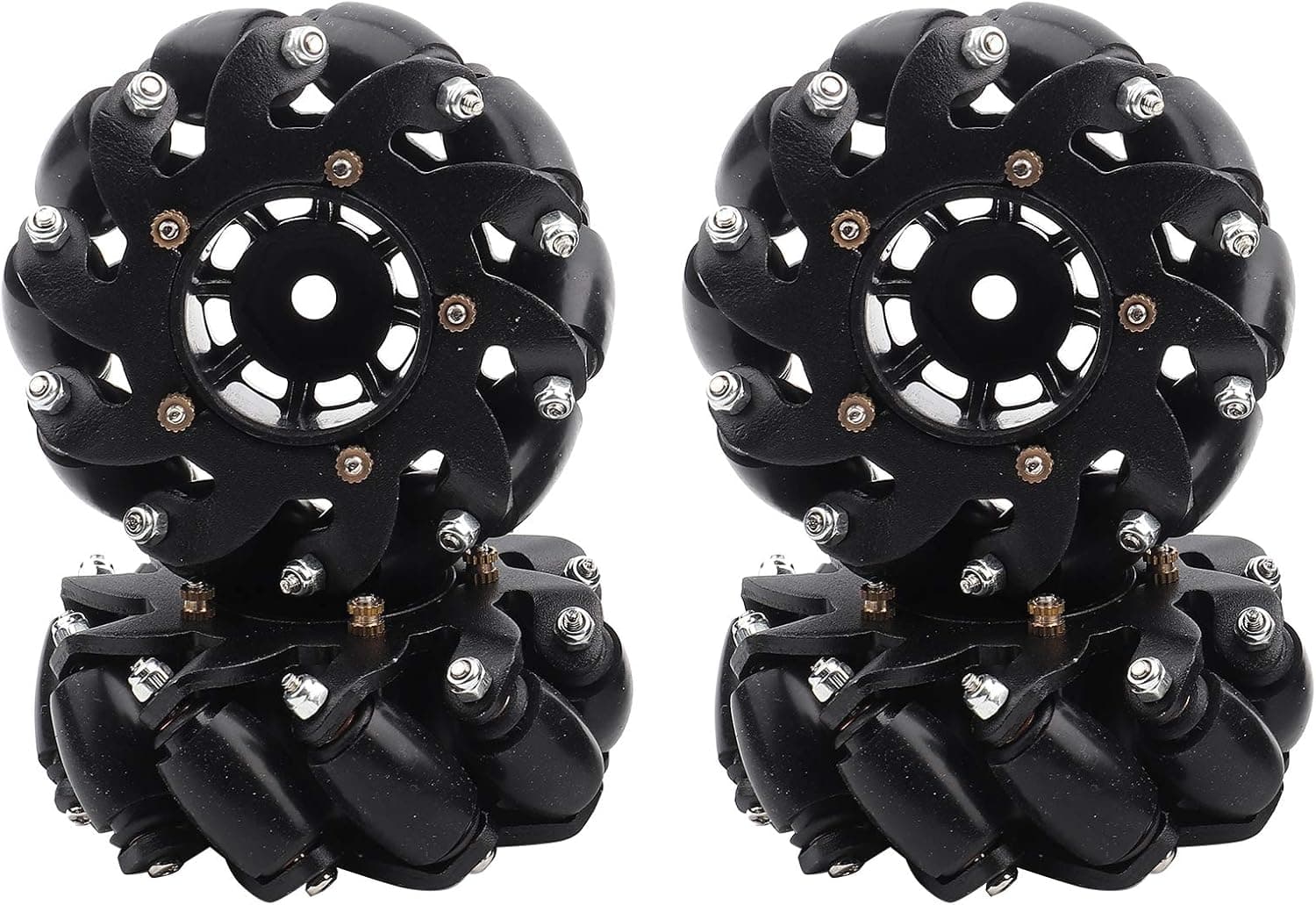 Tbest Omnidirectional Mecanum Wheel, RC Robot Aluminium Alloy Omnidirectional Mecanum Wheel with Gold Nuts 4 in Omni Wheel