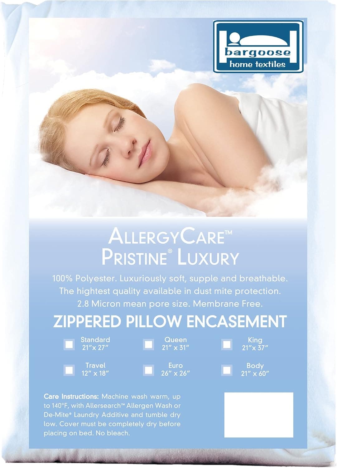 Pristine Luxury Pillow Cover, Soft, Breathable Pillow Protector / Encasement, Protects Against Dust and Other Irritants, Made in The USA (Queen)