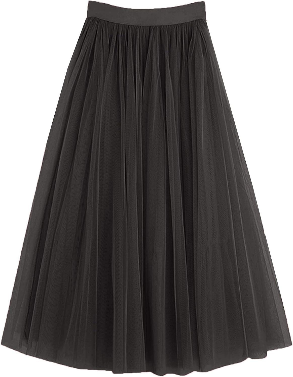 LBKKC Women's Midi Tulle Skirt Elastic Waist 3 Layered Mesh Formal Prom Party Tutu Skirt A Line