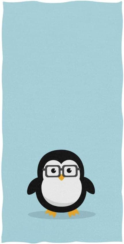 Naanle Cute Geek Penguin in Funny Nerd Glasses Cartoon Character On Blue Soft Bath Towel Absorbent Hand Towels Multipurpose for Bathroom Hotel Gym and Spa 30"x15"