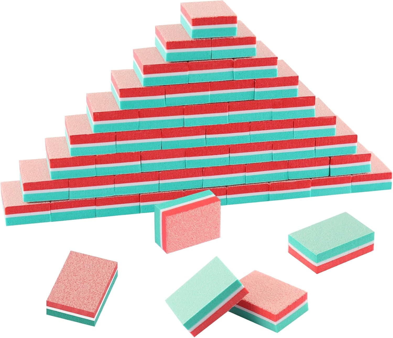CGBE Nail Buffer Mini Block File 180/100 Grit Sandwich Washable Manicure Tools for Nail Care 50 Pcs (Green-Red)