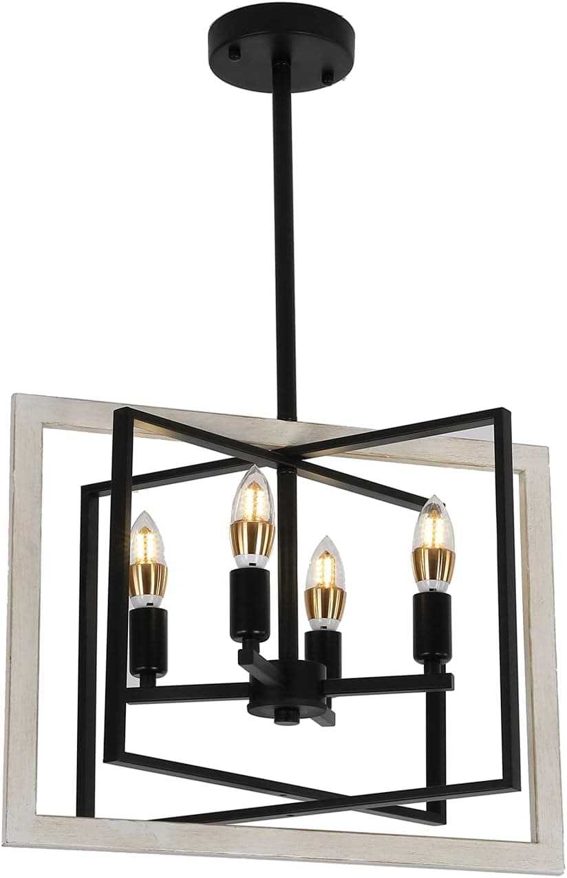 RIENAZA 4-Light Farmhouse Semi Flush Mount Ceiling Light, Retro Vintage Wooden Ceiling Light Fixture. Industrial Vintage Ceiling Light for Kitchen, Hallway, Entryway, Bedroom, Living Room