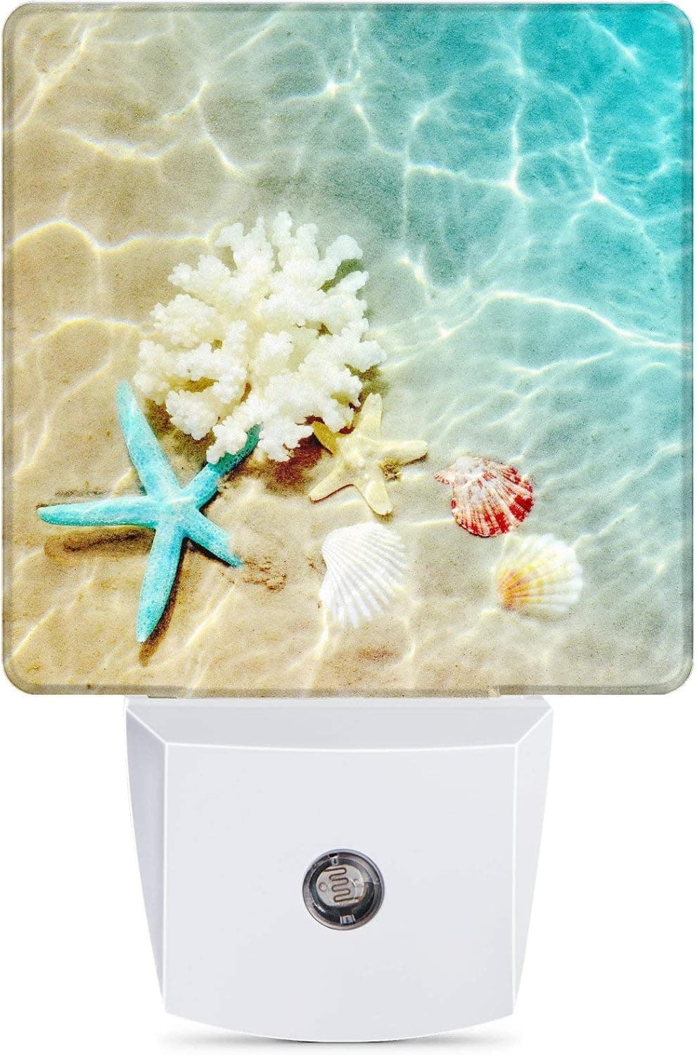 Starfish Coral and Seashell Plug-in Night Light Dusk to Dawn Smart Sensor Decor Led Nightlight for Bedroom Bathroom Kitchen Hallway Stairs Hallway Energy Efficient