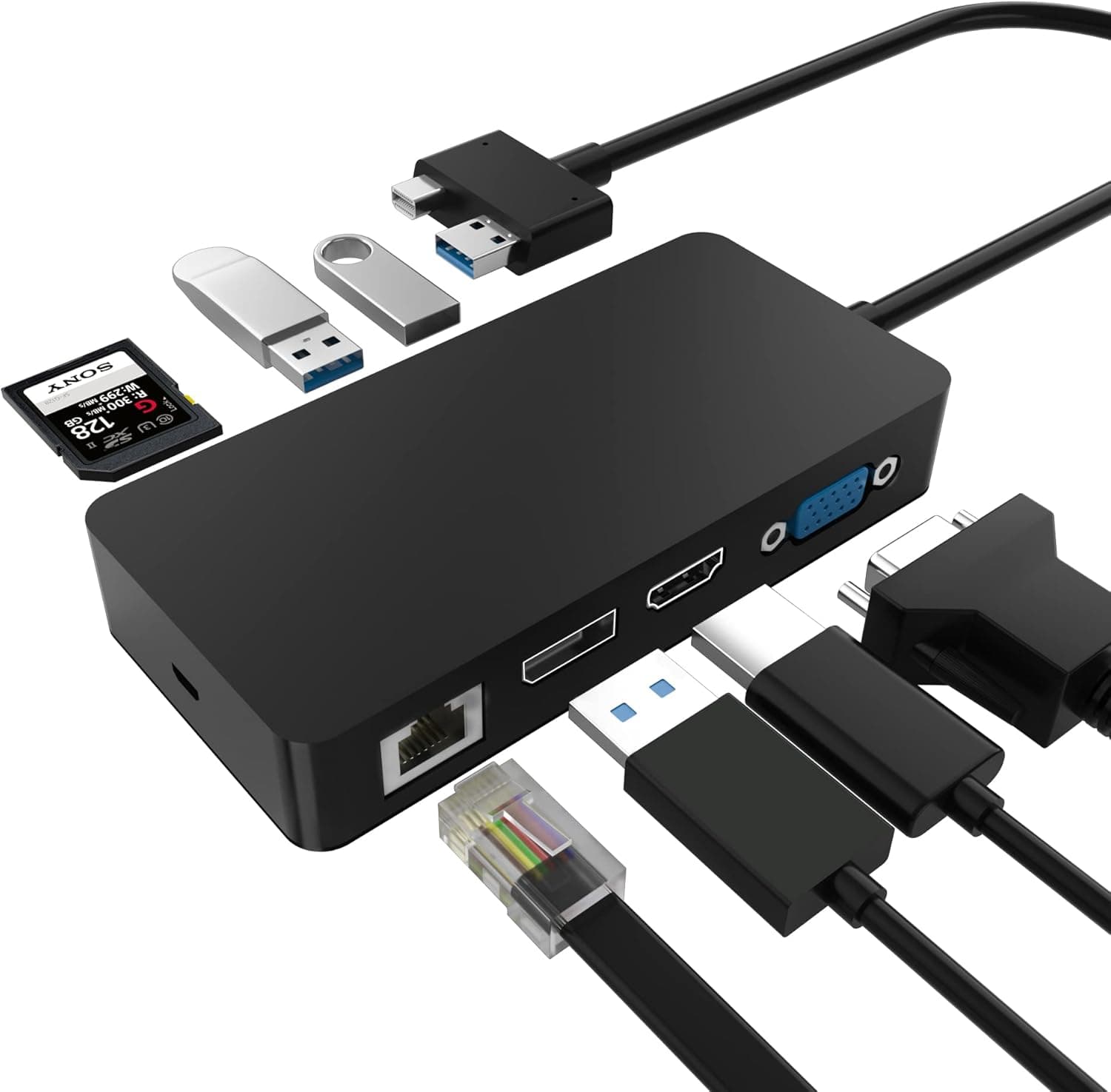 Surface Pro Docking Station for Surface Pro 4/Pro 5/Pro 6 USB Hub with 4K HDMI, VGA, DP, RJ-45 Gigabit Ethernet Port, 3X USB 3.0 Ports, USB C Port, Audio Out Port, SD/TF Card Reader, Micro USB Port