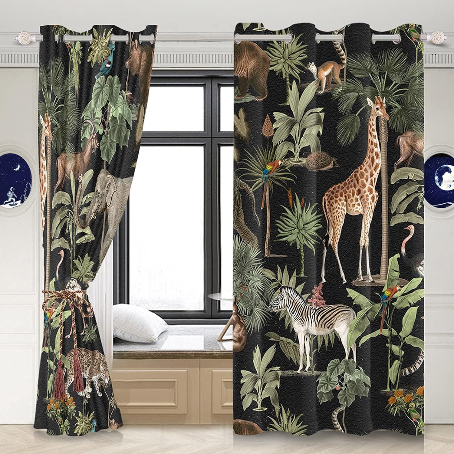 Yeele Animal Curtains, Jungle Wildlife World Animal Window Curtain Panels Wild Safari Animal 3D Print Grommet Blackout Window Treatments for Bedroom Living Room 2 Panels 42.13x63inches