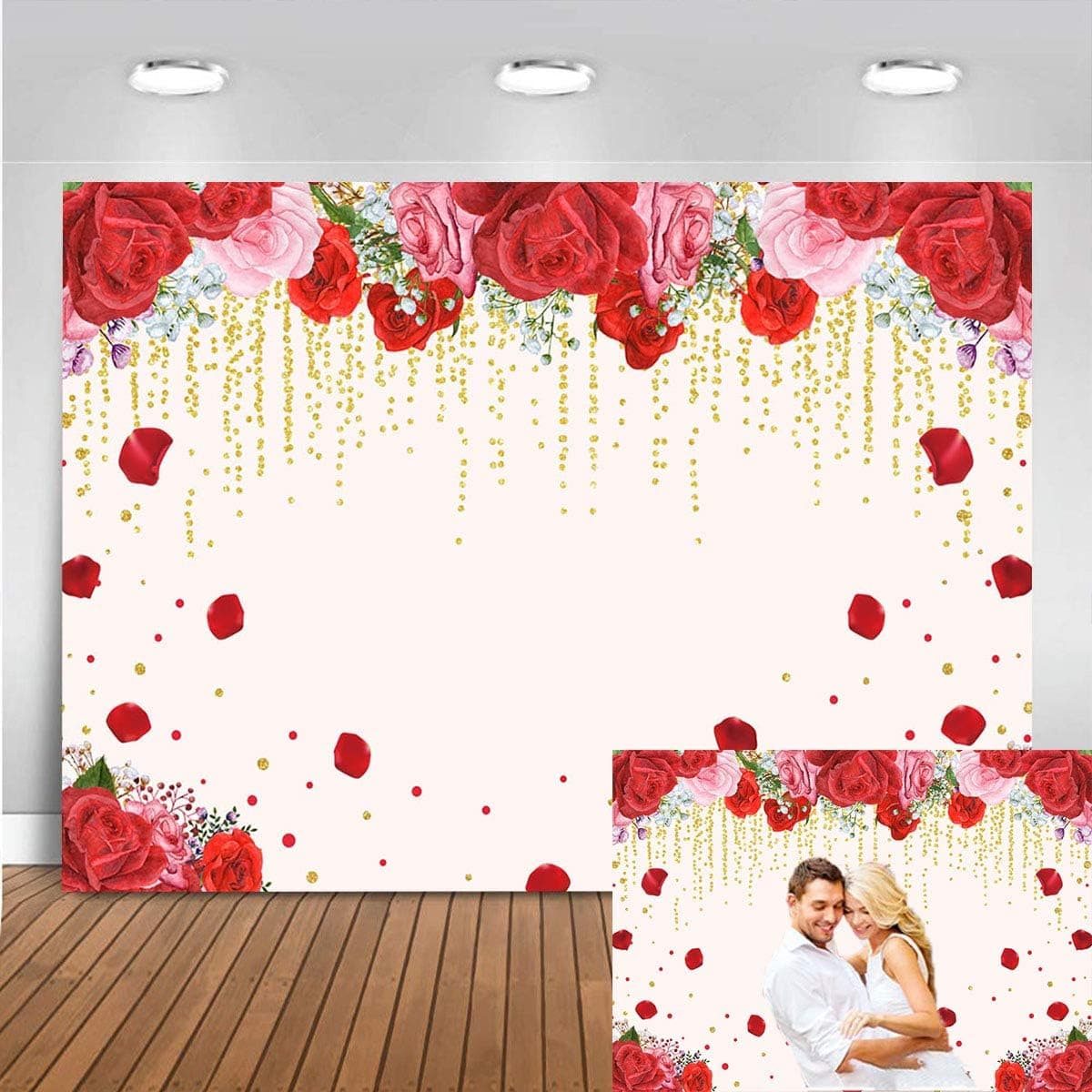 Mocsicka Sweet Red Rose Girls Happy Birthday Backdrop Women 16th 20th 30th Birthday Party Banner Vinyl Valentine's Day Wedding Anniversary Glitter Floral Decorations Banner Photo Props (7x5ft)