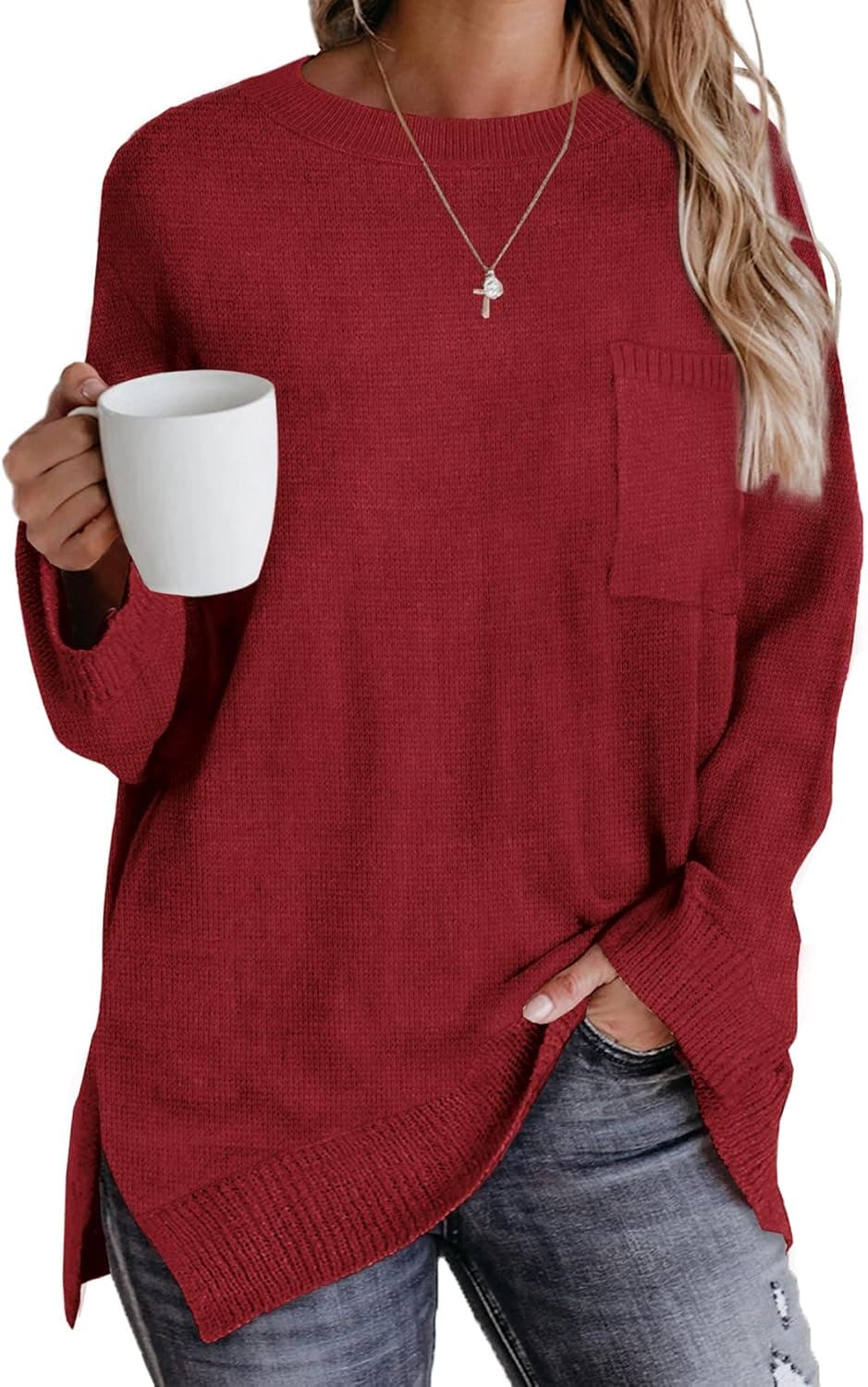 NIASHOT Women's Sweaters Fall Crewneck Long Sleeve Oversized Tunic Tops for Leggings
