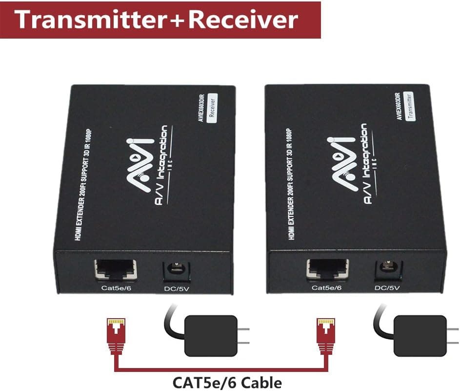 AVI 200 FT HDMI Extender with IR Support by Single Cat 5E/6/7 Ver 1.3 Certified for Full Hd Transmitter + Receiver