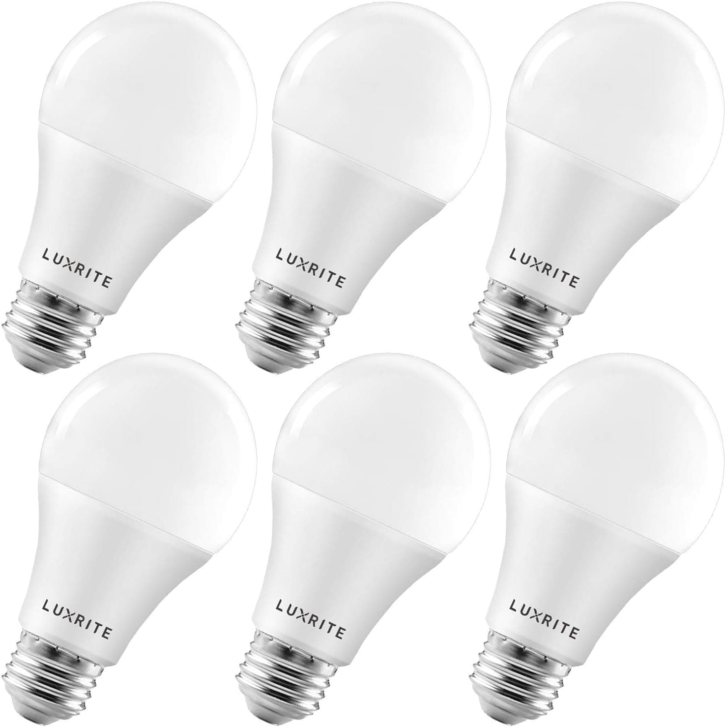LUXRITE A19 LED Light Bulbs 100 Watt Equivalent Dimmable, 4000K Cool White, 1600 Lumens, Enclosed Fixture Rated, Standard LED Bulbs 15W, Energy Star, E26 Medium Base - Indoor and Outdoor (6 Pack)