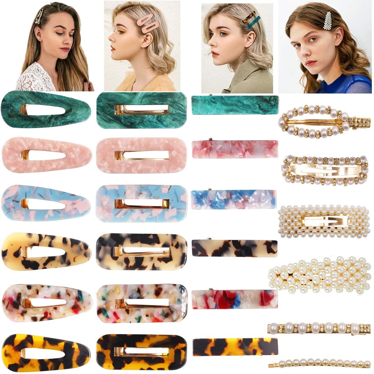 24PCS Acrylic Resin Hair Barrettes Pearls Hair Clips-Fashion Korean Style Handmade Pearl Hair Barrettes Rhinestones Hairpins Gold Duckbill Acrylic Hair Clips Elegant Hair Accessories for Girls Women