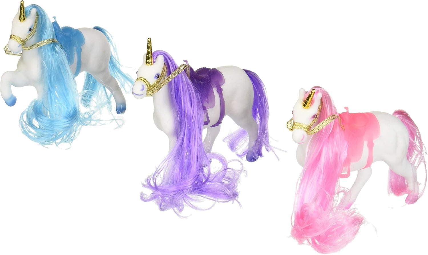 FVLFIL Princess Club Flocked Unicorn 5” Figures 3 Piece Set w/Saddles