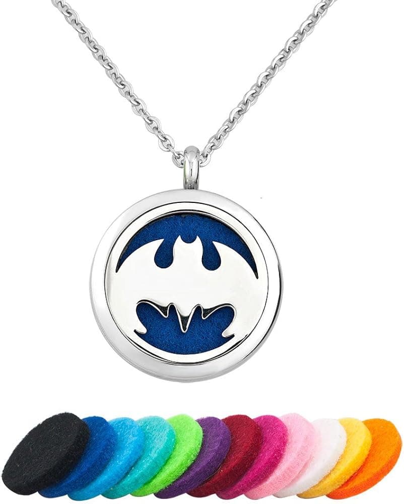 Third Time Charm Bat Essential Oil Diffuser Necklace Locket Aromatherapy Jewelry, 12 Refill Pads
