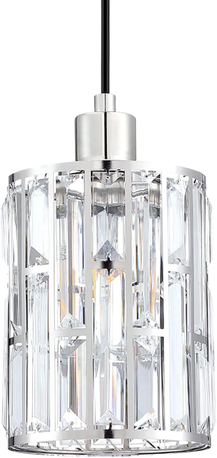 SEENMING HOUSE 1 Light 5.75" Crystal Hanging Kitchen Island Pendant with Nickel Finish,Modern Concise Pendant Fixture with Crystal Plate Metal Shade for Bar,Dining Room,Corridor,Living Room Over Sink