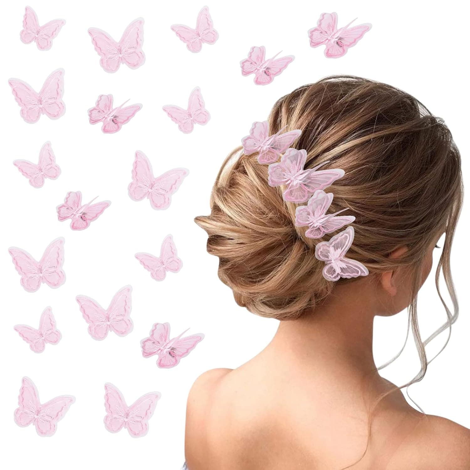 MRTREUP 18 Pieces Butterfly Hair Clips, Hair Clip Embroidery Butterfly Flower Hair Pins,Hair Bows Wedding Hair Accessories Hair Clips for Women Girls Teens(Pink)