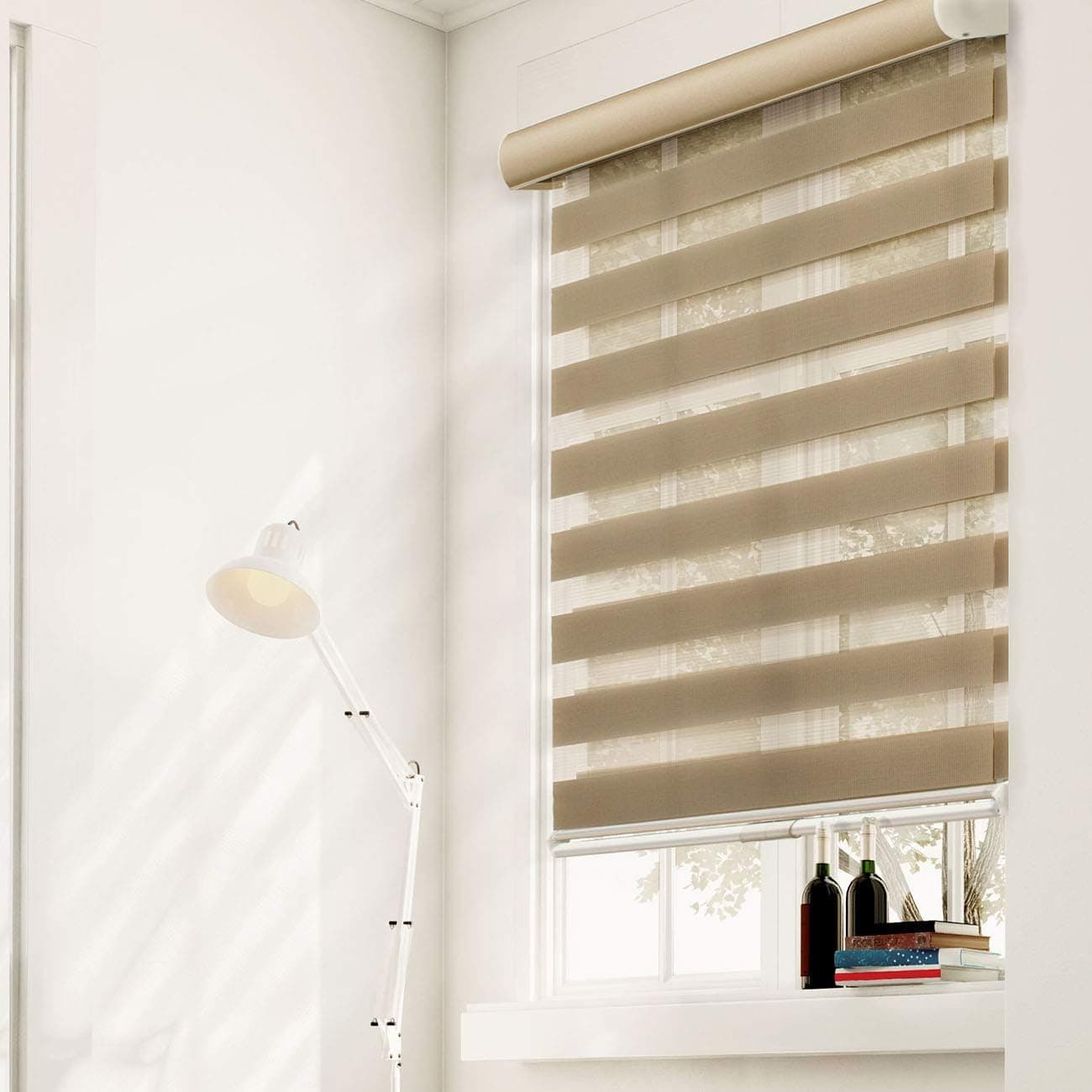 CHICOLOGY Everyday Cordless Zebra Shades, Light Filtering Dual Layer Window Blind Treatment Best for Kids & Perfect for Living Room/Bedroom/Kitchen and More, 22" W X 72" H, Striped Mocha