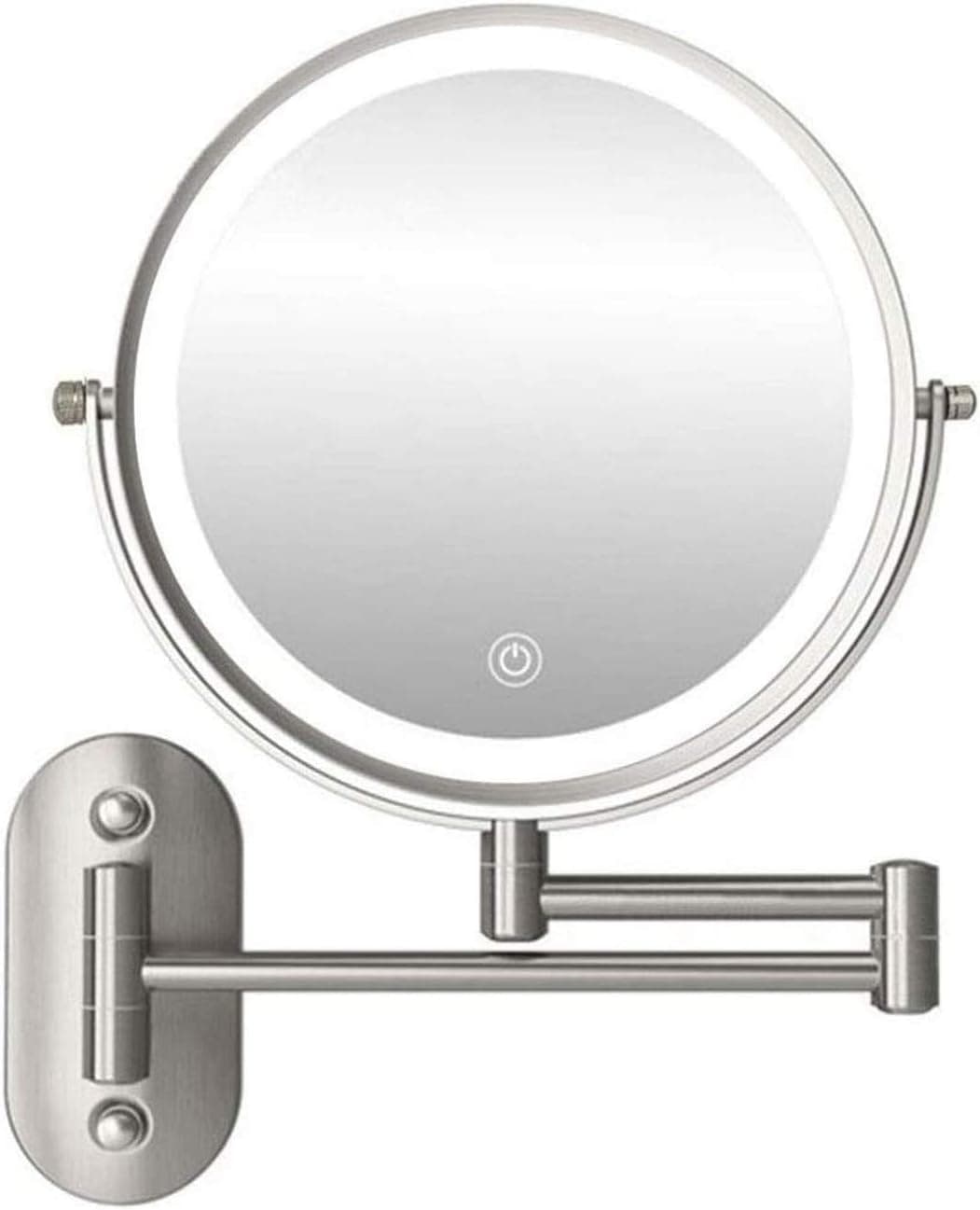 GAOFQ Wall Mounted Makeup Mirror 5X Magnification Double Sided Folding LED Bathroom Mirror with 3 Color Lights Retractable 360°Swivel Illuminated Vanity Mirror, USB Rechargeable, 8 Inch