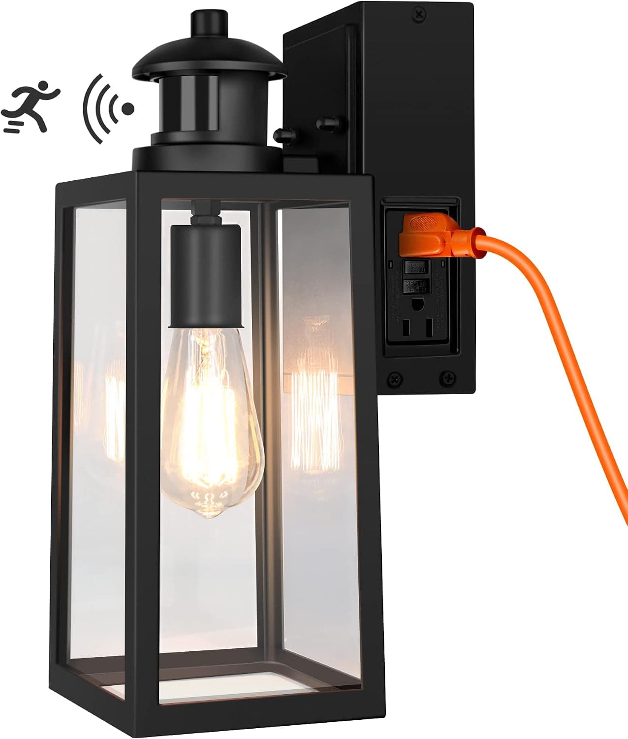 Dusk to Dawn Motion Sensor Outdoor Porch Lights with GFCI Outlet,Waterproof Outdoor Light Fixture,Anti-rust Exterior Wall Lights Wall Mount with 3 Modes,Outside Lights for House,Bulb not Included