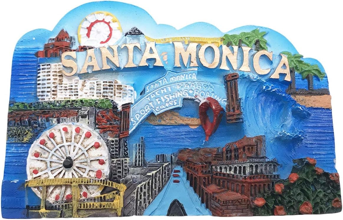 Santa Monica 3D Los Angeles USA Refrigerator Magnet Tourist Travel Souvenirs Handmade Resin Craft Magnetic Stickers Home Kitchen Decoration Fridge Magnet Collection Gift