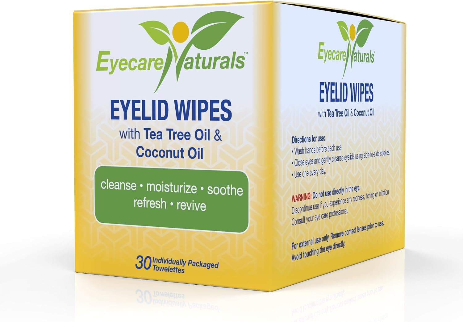 Eyecare Naturals Tea Tree Oil Eyelid Wipes with Coconut Oil - Dry Eye Wipes No Rinse, Natural Essential Oil Cleansing Eye Wipes - Daily Eyelid Makeup Remover - Box of 30 Individually Wrapped Wipes