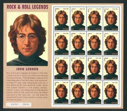 Guyana J. Lennon, Beatles Limited Edition Collectible Postage Stamps 3006
