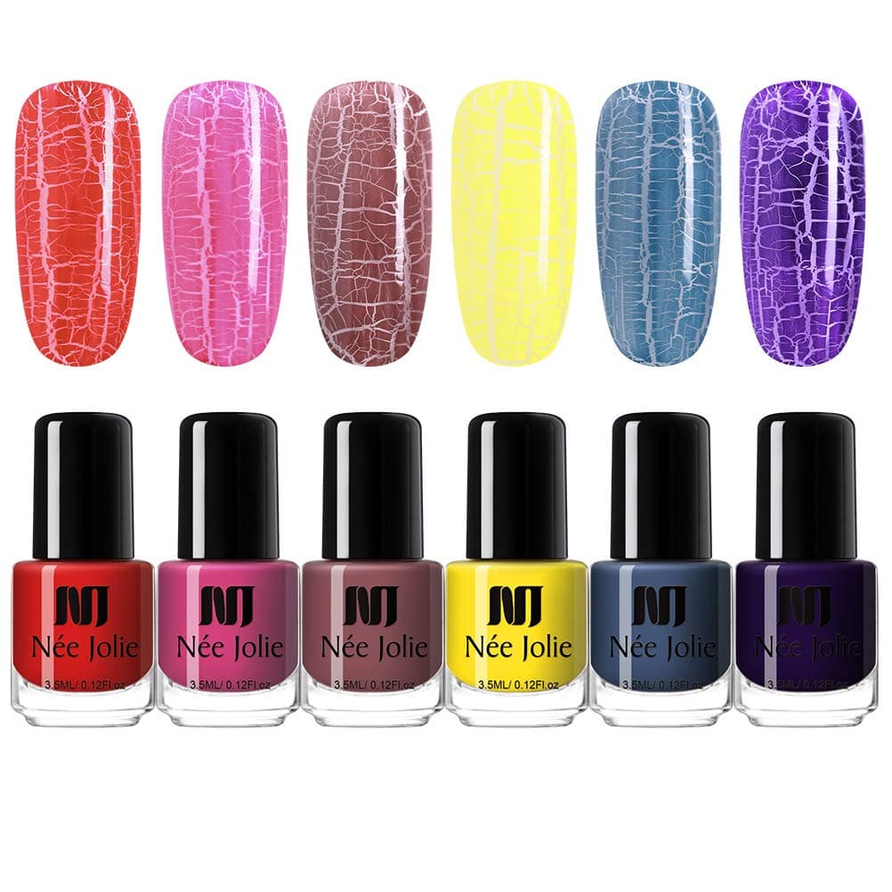 NEE JOLIE 3.5ml Crackle Nail Polish Quick Dry Shatter Nail Polish Colorful Nail Art Varnish DIY Design 6 Bottles