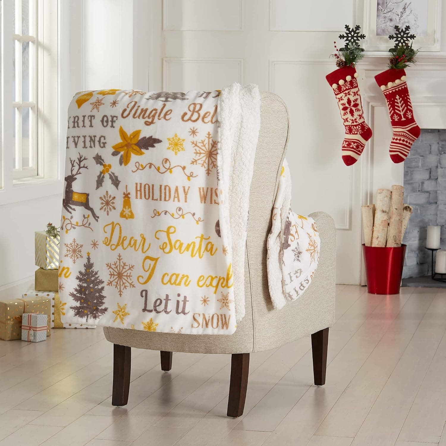 Great Bay Home Soft Velvet Plush and Sherpa Fleece 50" x 60" Holiday Throw Blanket | Christmas Throw for Sofa and Bed | Cozy & Warm Plush Throw Blanket | Holiday Blankets and Throws Eve Collection