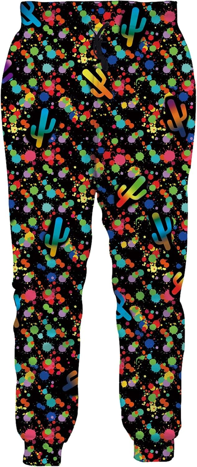 80s's Men Supreme Pants with Pockets Cool Colorful Cactus Sweatpants Elastic Waist Multi-Corlor Tracksuit Sports Gym Jogger Pants for Running Gym Yoga Activety L
