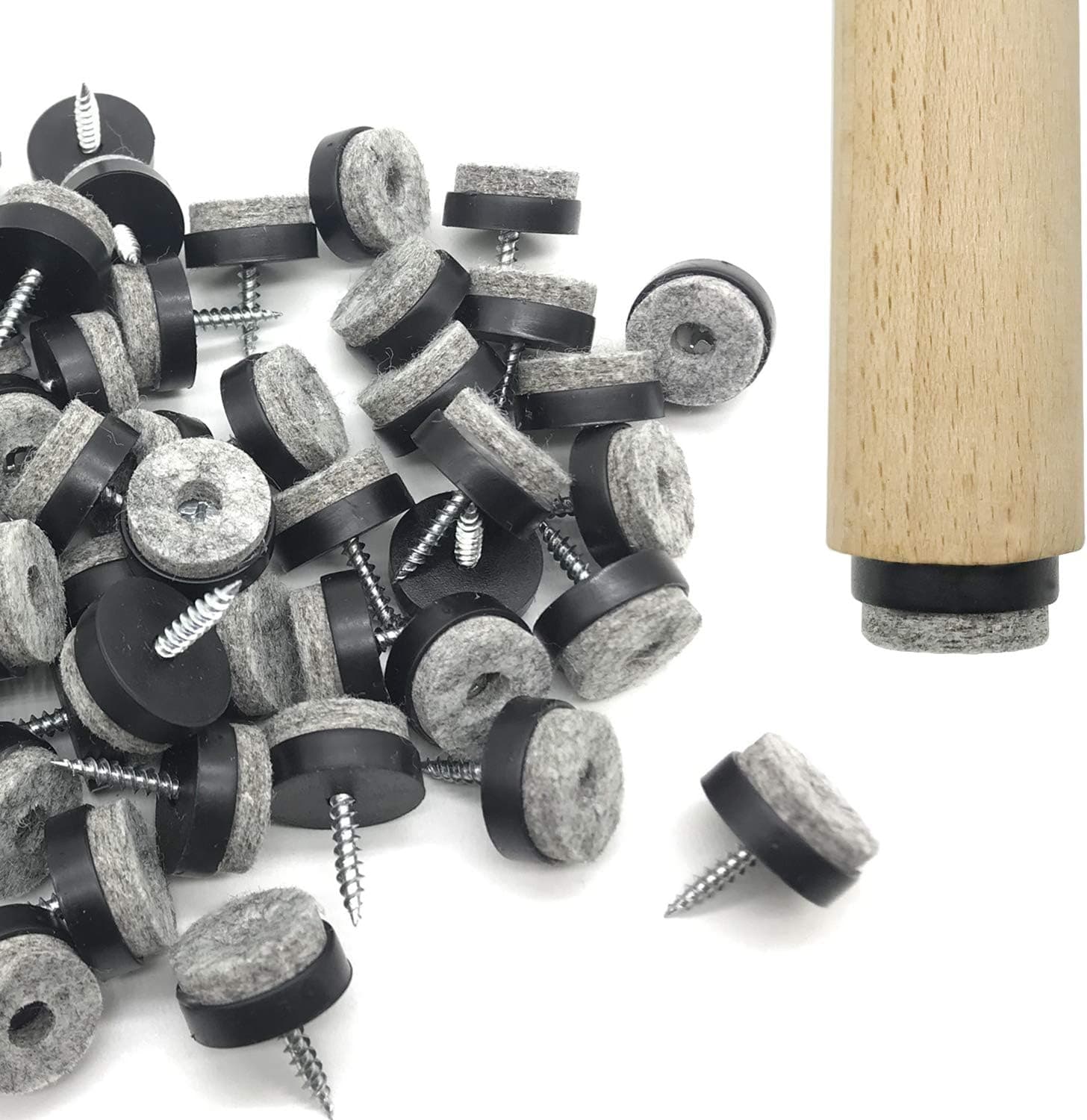 Screw-in Felt Pads - 60pcs 1 Inch Black Furniture Chair Table Glides Pad Floor Protectors for Wooden Legs Feets