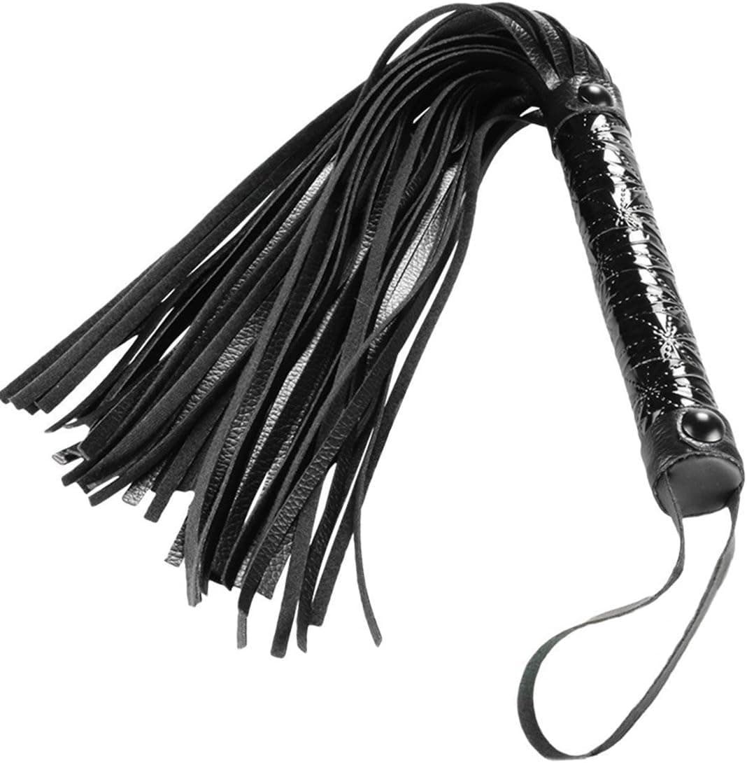 AKStore Soft Premium Leather Handle Floggers and Whips for Cosplay Games and Bedroom Fantasies Stage Property Kit (Black)