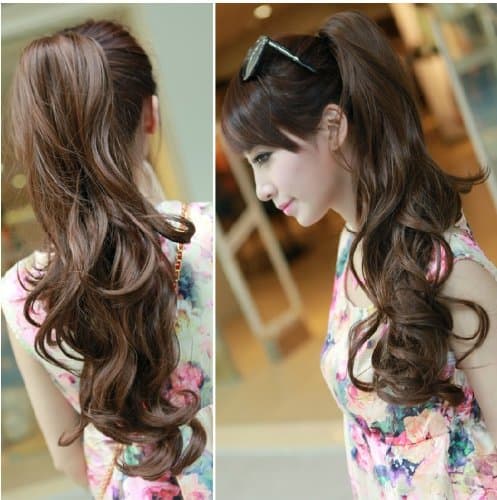 X&Y ANGEL Ladies Curly/Wavy Natural Long Wigs Hair Extensions Clip Claw Ponytail 10 Colors (light brown)
