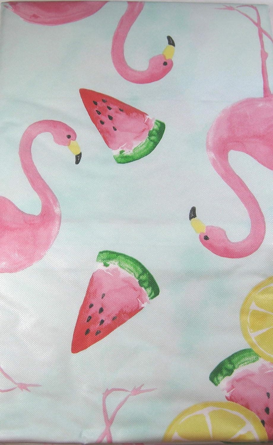 Summer Fun Pink Flamingos Vinyl Flannel Back Tablecloth with Zipper Umbrella and Hole Multi Color (70 Round)