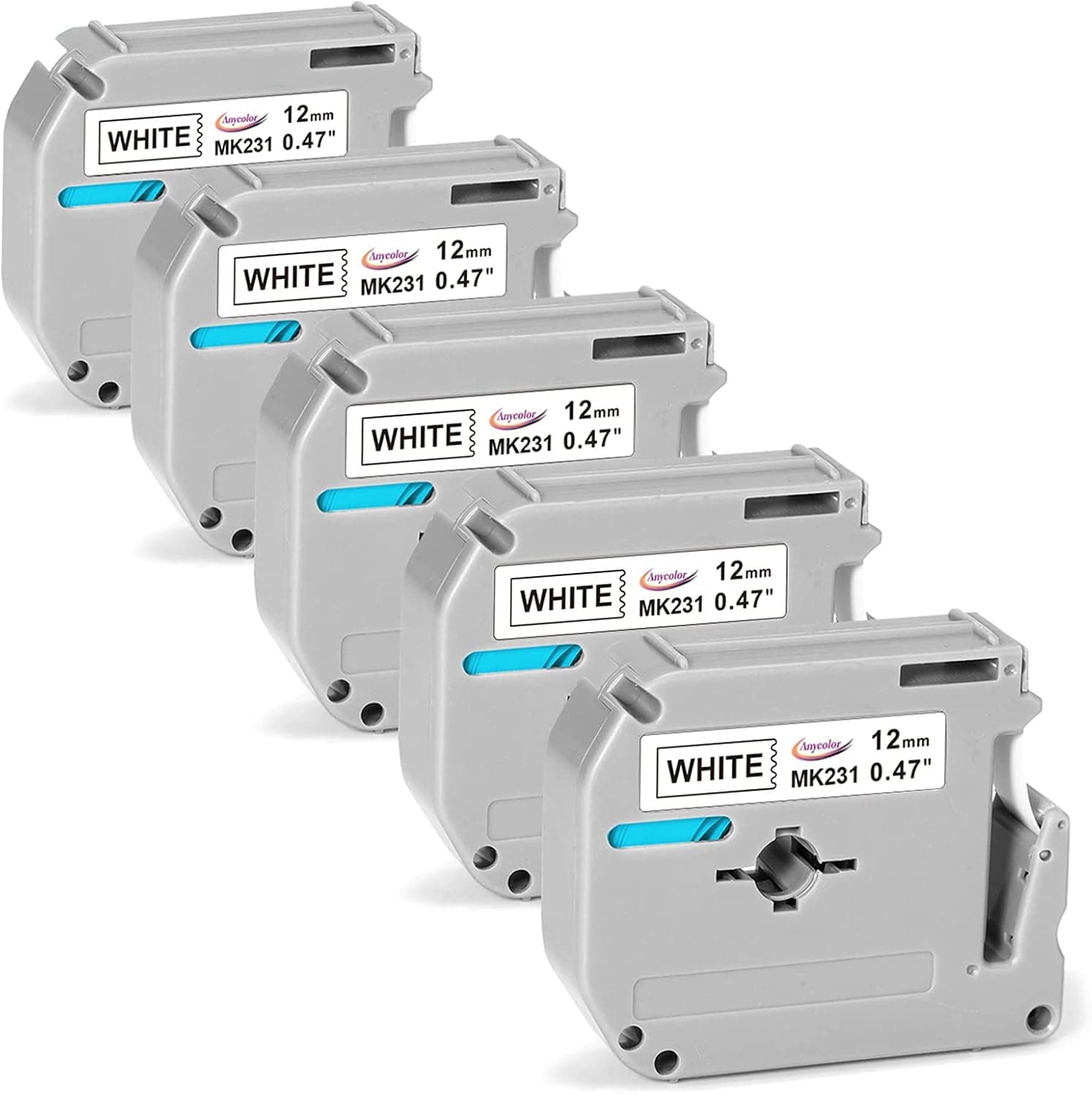 Anycolor 5-Pack Compatible Label Tape Replacement for Brother P Touch M Tape M231 MK231 M-K231 M-231 M-K231s Work with Brother Ptouch PT-M95 PT-90 PT-70 PT-65 PT-85 PT-80, 12mm 0.47 White, 26.2 Feet