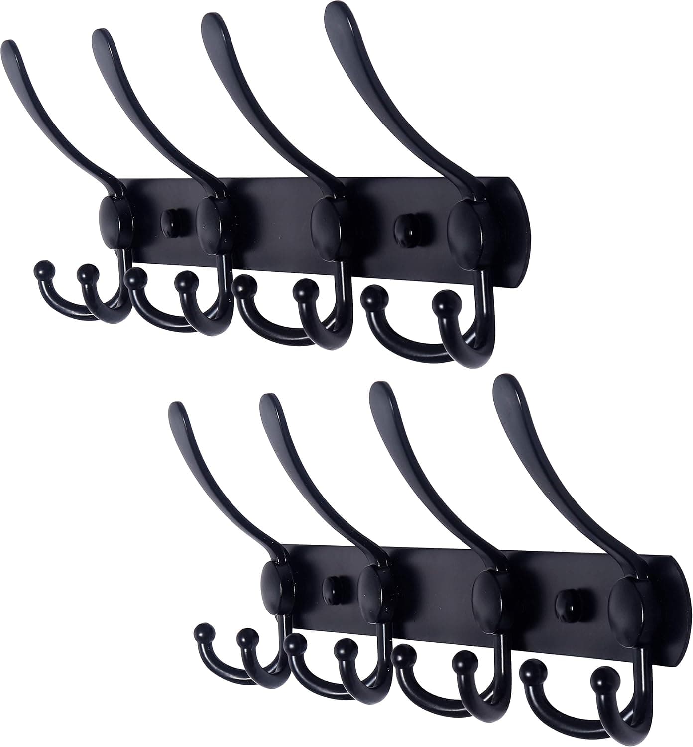 Dseap Coat Rack Wall Mounted - 4 Tri Hooks, Heavy Duty, Stainless Steel, Metal Coat Hook Rail for Coat Hat Towel Purse Robes Mudroom Bathroom Entryway, Black, 2 Packs