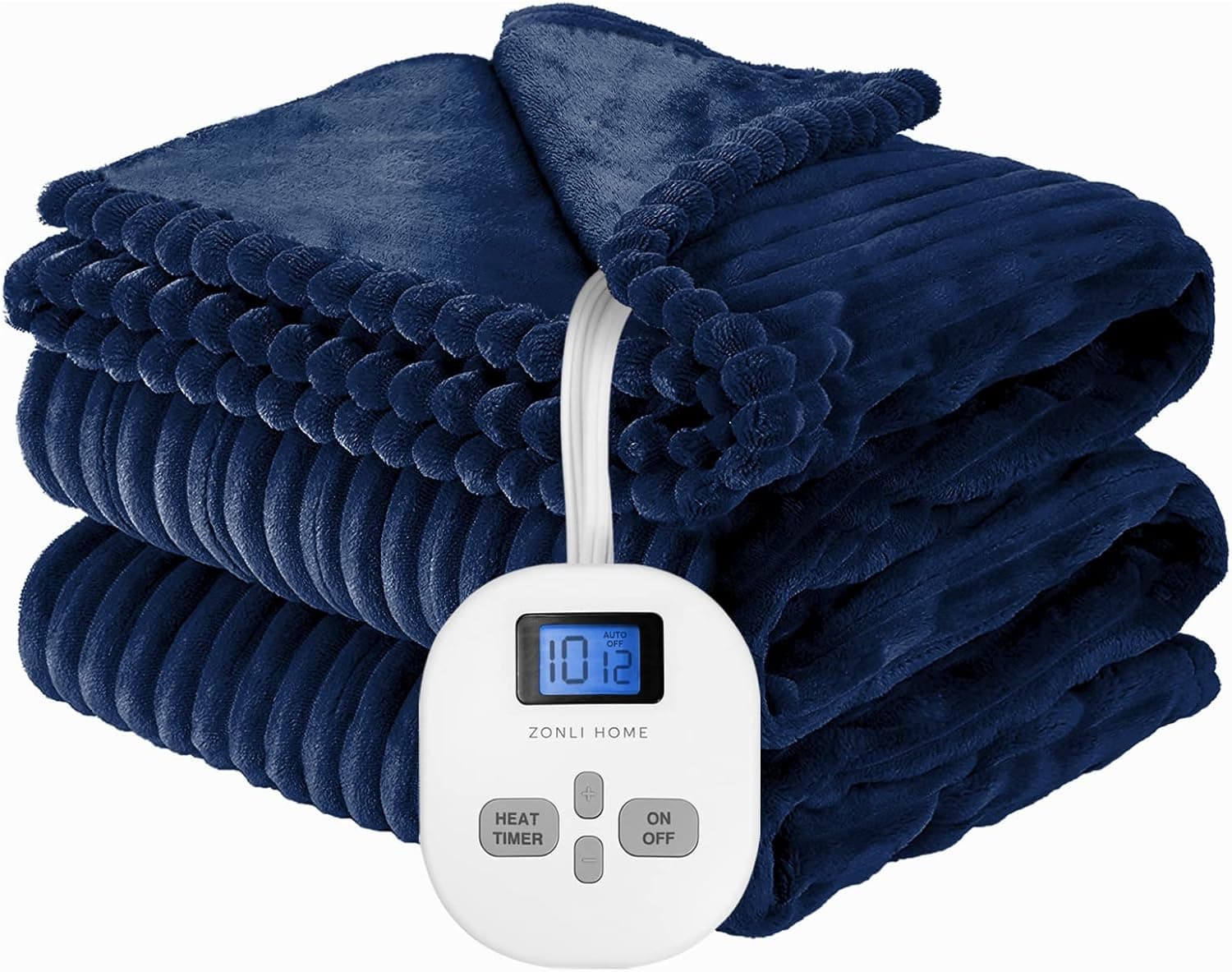 ZonLi Electric Blanket Full Size，Heated Blanket Throw with 10 Heating Levels and 1-12 Hours Time Settings, Flannel Fast Heating Blanket for Bedroom Office Couch，Machine Washable, Blue, 72 x 84 Inch
