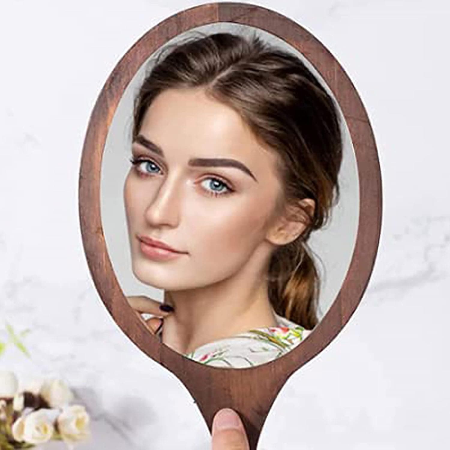 HDF Vintage Hand Mirror Wooden - Hand Held Mirrors with Handle Vintage Handheld Mirrors for Women Vanity Beauty Travel Table Shaving Bathroom Tabletop, Living Room, Bedroom，Antique Oval Black 8 Inch