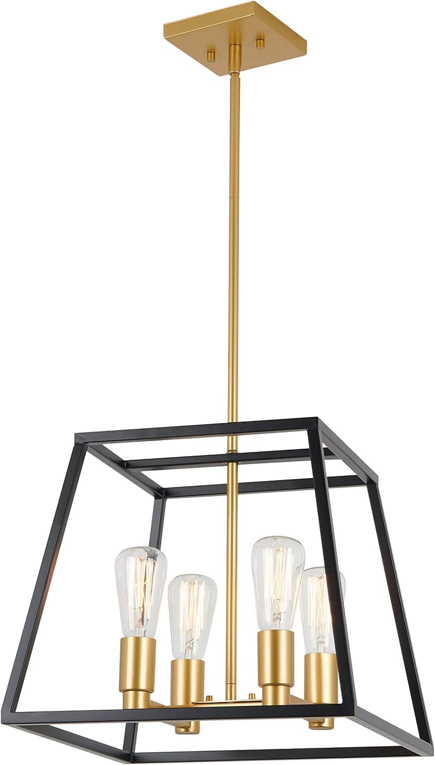 Artika CAR15-ON Carter Square 4 Pendant Light Fixture, Kitchen Island Chandelier, with a Steel Black and Gold Finish, 8