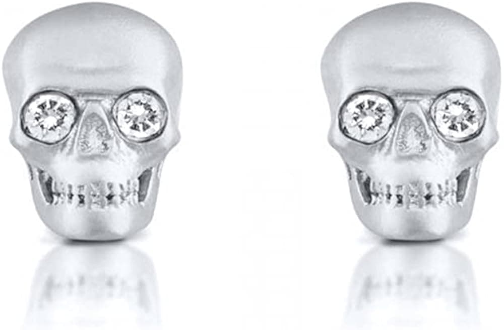 Punk Small Skull Head Stud Earrings S925 Sterling Silver Cubic Zircon Hypoallergenic Piercing for Women Girls Men 20G Tiny Cartilage Tragus Helix Screw Back Delicate Personalized Earring Studs Dainty Jewelry Gifts (Silver)
