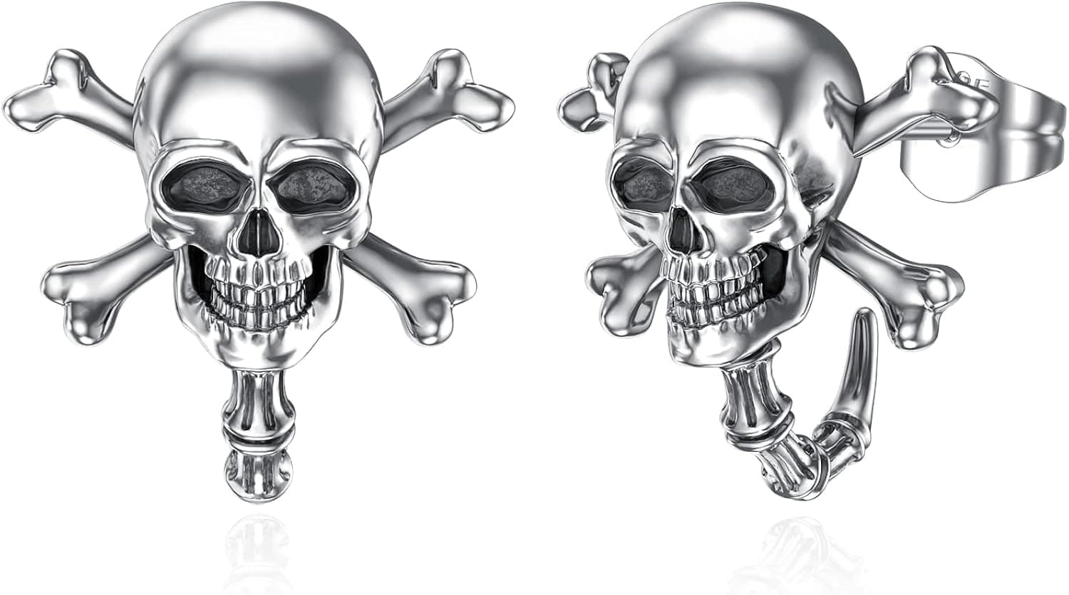 RMREWY 925 Sterling Silver Skull Earrings Gothic Bone Snake/Rose Flower Skull Stud Earrings Skull Jewelry Mother‘s Day Gift for Women Men